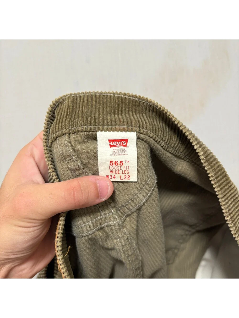 VTG 90's Levis 565 Loose Fit Corduroy USA Wide Leg Pants Men’s 34x32 Olive Green